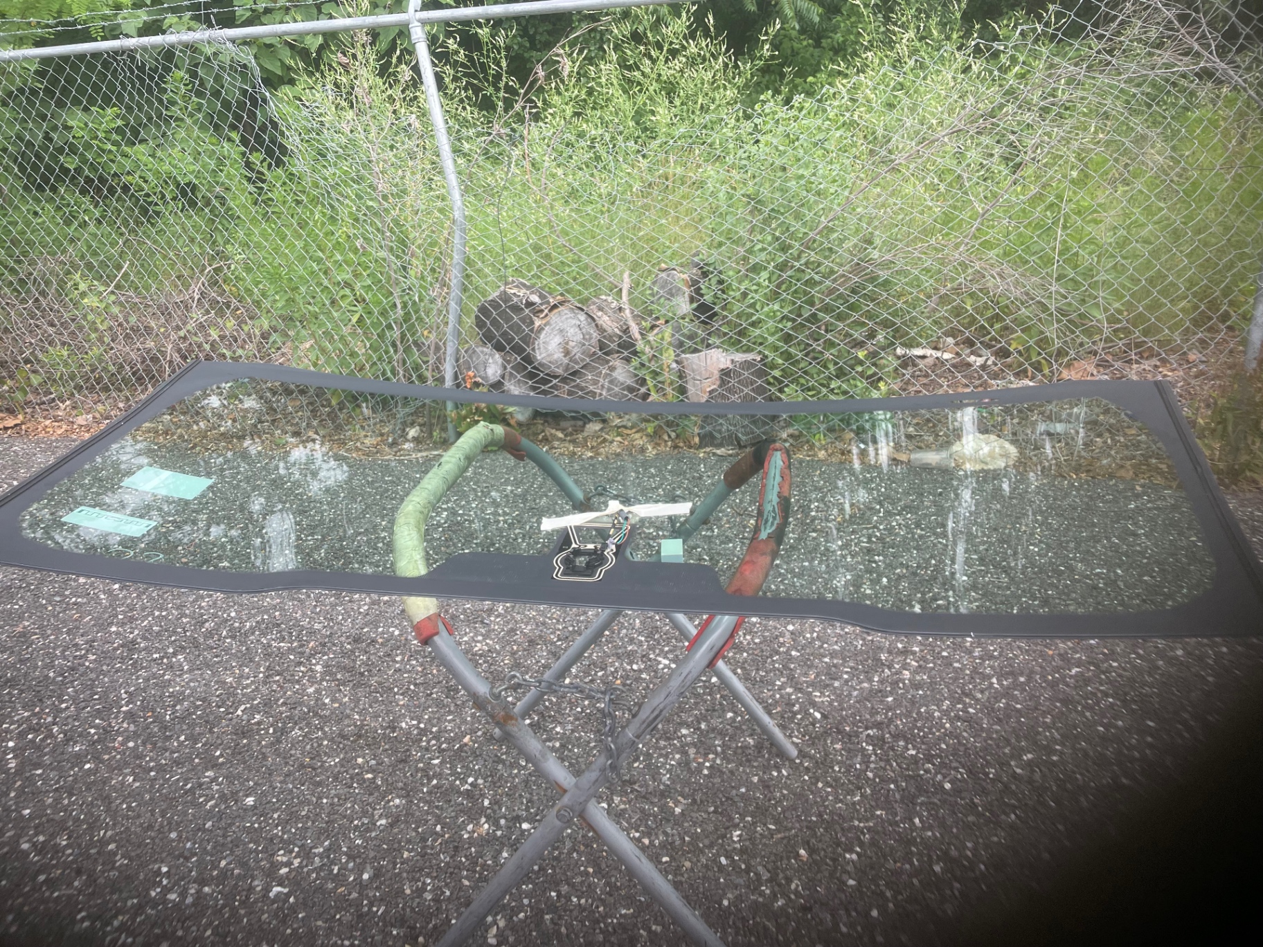 Shattered windshield ready for replacement