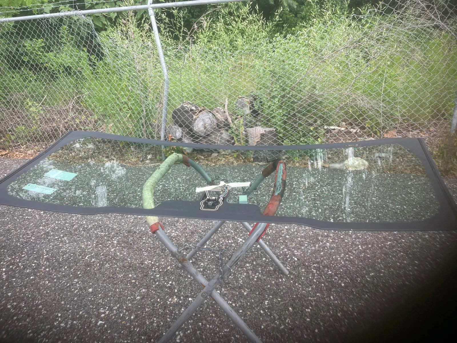 Shattered windshield ready for replacement